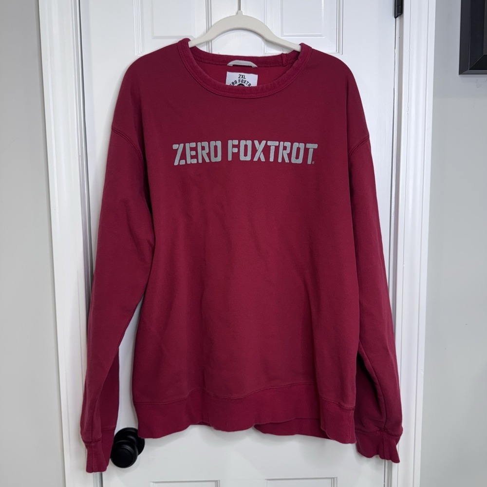 Zero Foxtrot Sweatshirt 2XL Red Crewneck Pullover Military Graphic Fleece